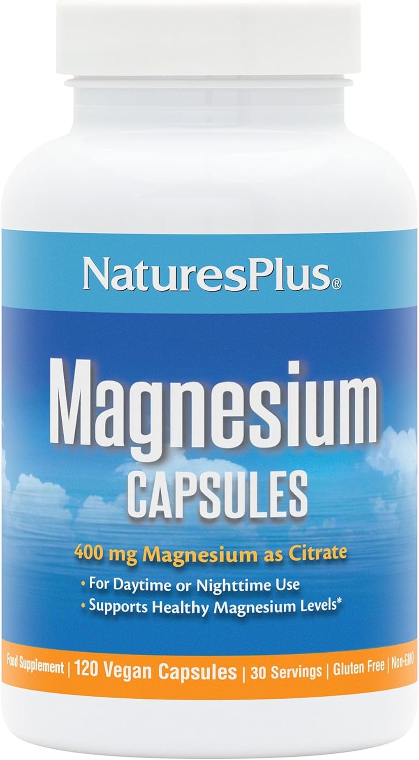 NaturesPlus Magnesium Supplement – 400mg Active Magnesium Citrate Supplement – Energy and Stress Relief for Mind and Body – Vegan, Gluten Free – 120 Capsules