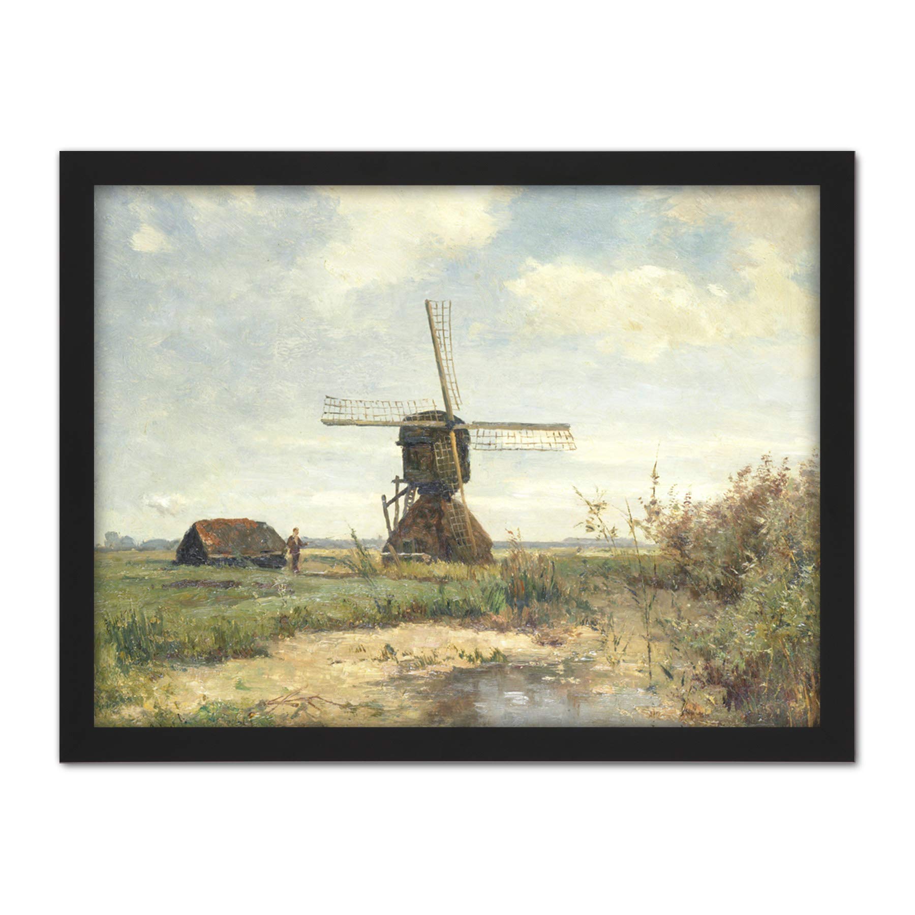 Artery8 Paul Gabriel Sunny Day A Windmill On A Waterway Artwork Framed Wall Art Print 18X24 Inch