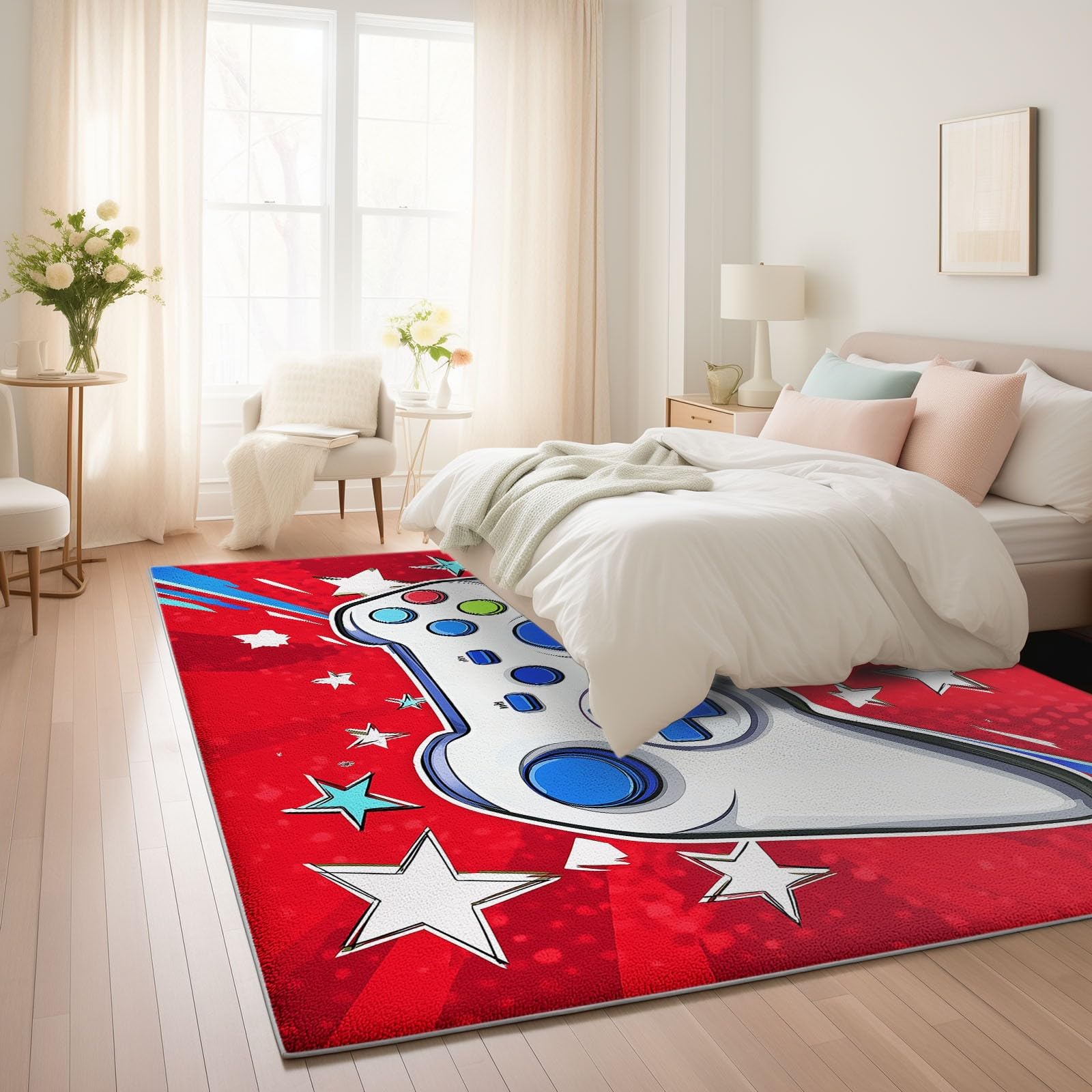 Générique Dywan z krótkim włosiem, można prać w pralce z kreskówek, elektronika, do gier, antypoślizgowy dywan odporny na pleśń 160 x 230 cm, do salonu, sypialni, jadalni, biura czerwony