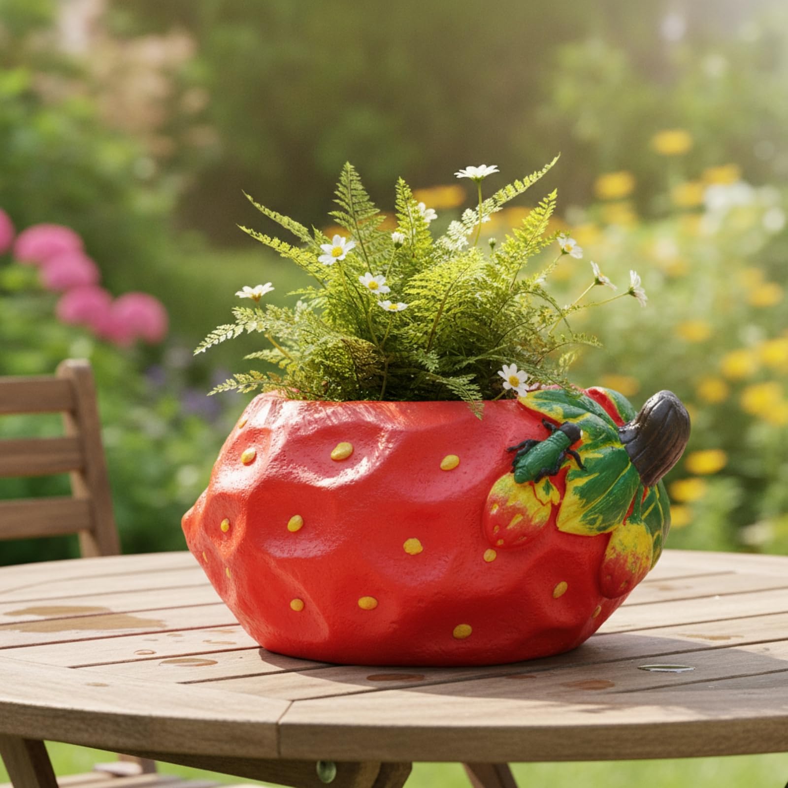 Blumentopf mit Entwässerungsloch strukturiert Pflanztopf mit Entwässerungsloch wetterfest dekorativer Übertopf für Hobbygärtner, Balkon, Zitronen-Marienkäfer-Blumentopf Mit Loch