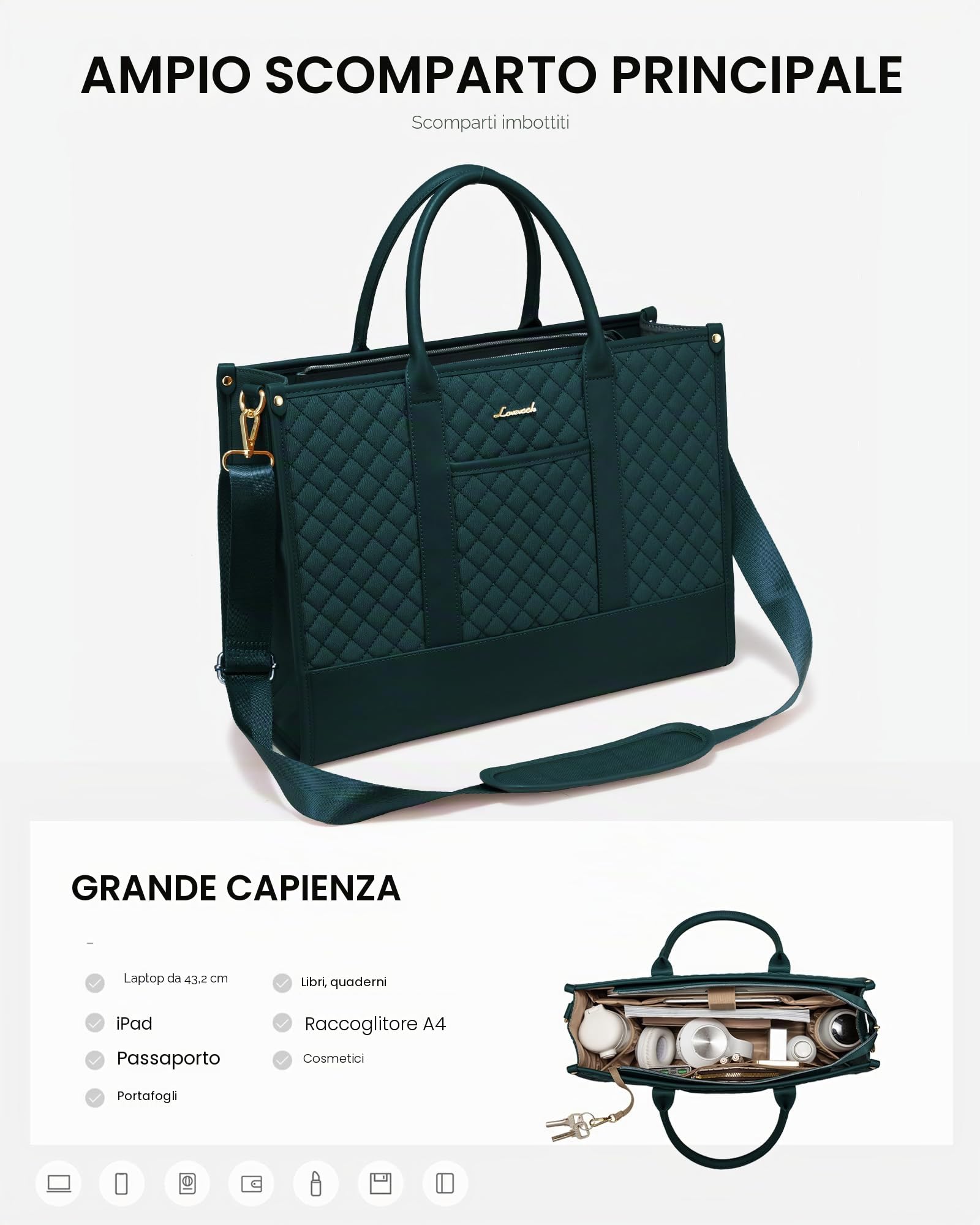 LOVEVOOK Borsa Università Donna, Grande Borsa Porta PC Impermeabile Borse da Lavoro Shopper Tote Bag Tracolla per Ufficio Insegnante Documenti Uni