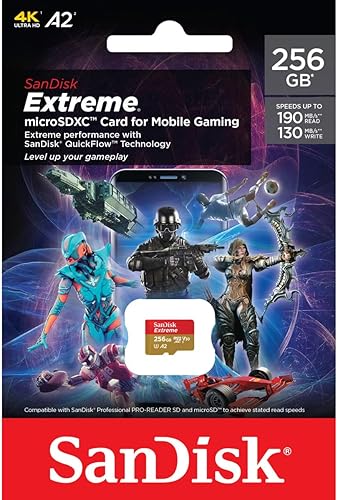 Miniatura 5 de SanDisk Tarjeta microSDXC Extreme de 256 GB para juegos móviles, hasta 190 MBs, con rendimiento de aplicación A2, UHS-I, Clase 10, U3, V30