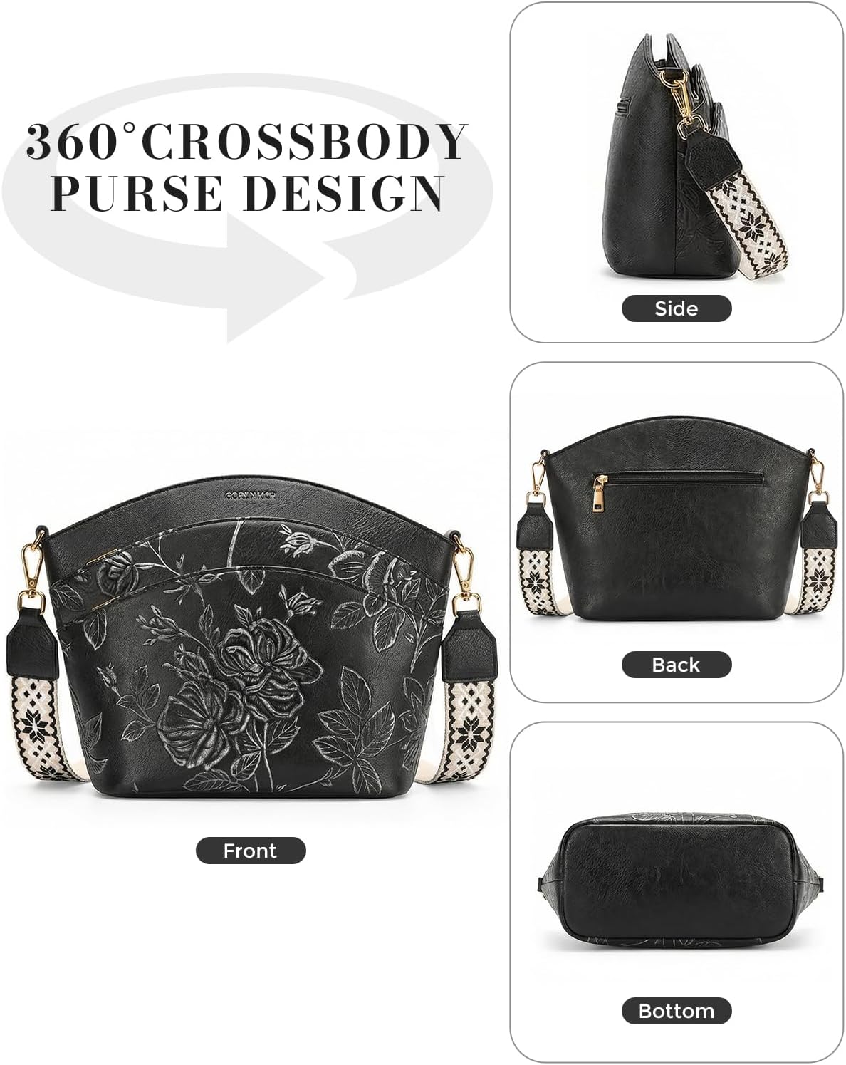Crossbody Bags for Women Travel Vegan Leather Crossbody Purses Handbags Shoulder Bag with Adjustable Boho Strap