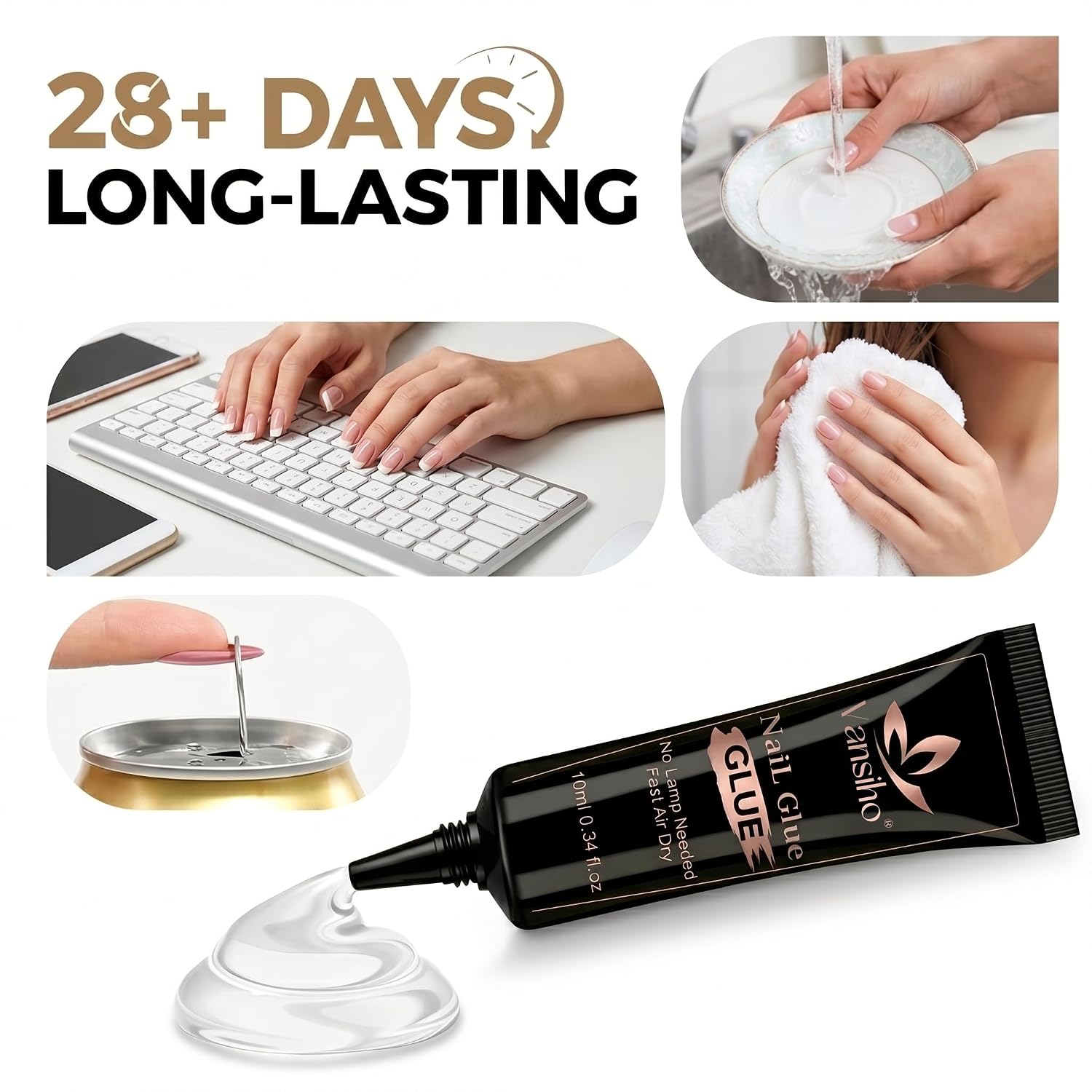 Vansiho Gel Nail Glue, 2Pcs*10ml Solid Nail Glue for Press Ons, Best Soft Gel Nail Glue for Press on Nails, No UV Light Needed, Long Lasting