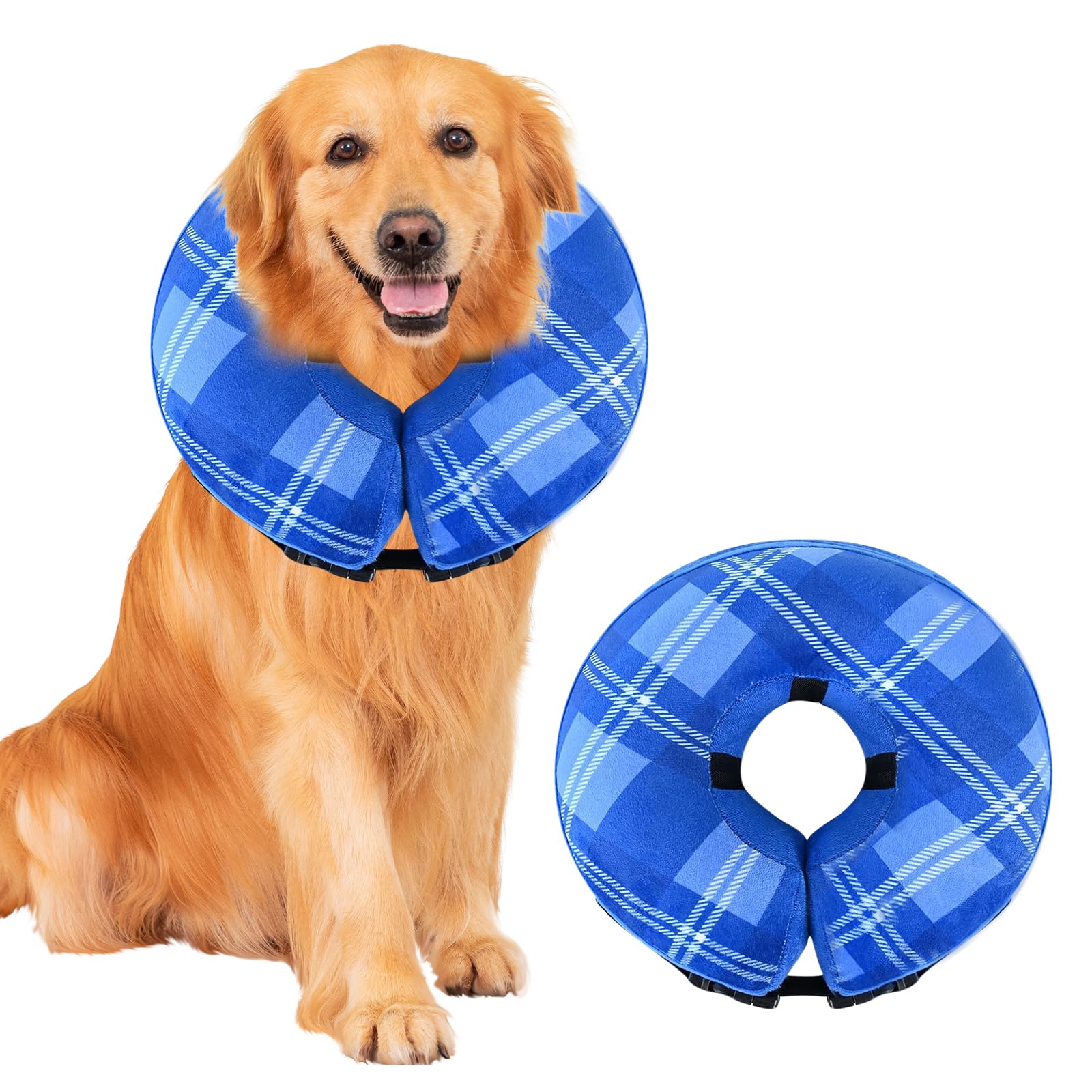 Collar de Recuperación para Gato Perros,Collar Inflable para Perros y Gatos,Ajustable Collar de Protección para Mascotas Recuperación de Cirugía o Heridas (Azul)