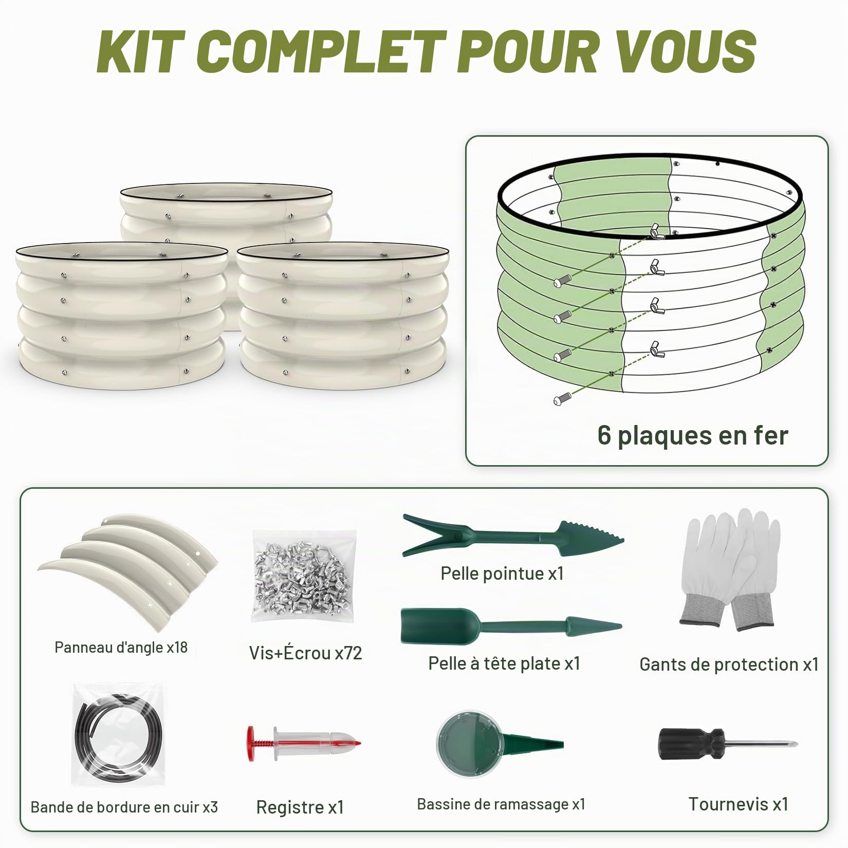 Shall Kit de jardinière surélevée Ronde 3 pièces (61 cm x 28,8 cm), bac à Plantes surélevé d'extérieur avec Bords de sécurité, Facile à Assembler, idéal pour Les Fleurs et Les Fruits.