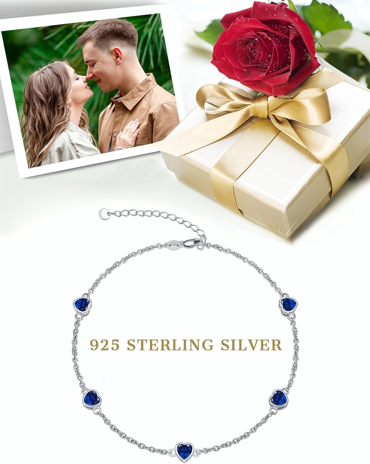 Dorunmo Heart Birthstone Bracelets 925 Sterling Silver Round Birthstone Anklet for Women Birthday Jewelry Gifts for Girlfriend Wife Mother Her - Image 2