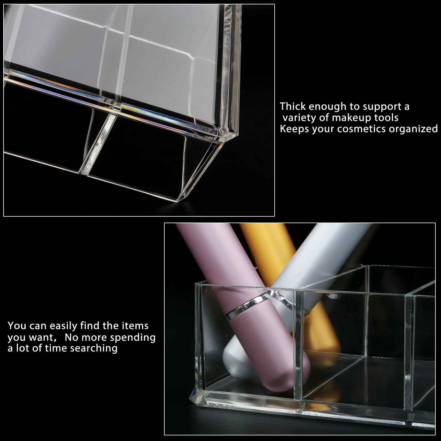 Nsmykhg 4 Pack Clear Acrylic Makeup Compact Organizer - 6 Slots Vanity Organizer for Eyeshadow Palette, Lipstick & Cosmetics, Drawer Makeup Organizer Holder (10 x 3.5 x 1.9 inches)