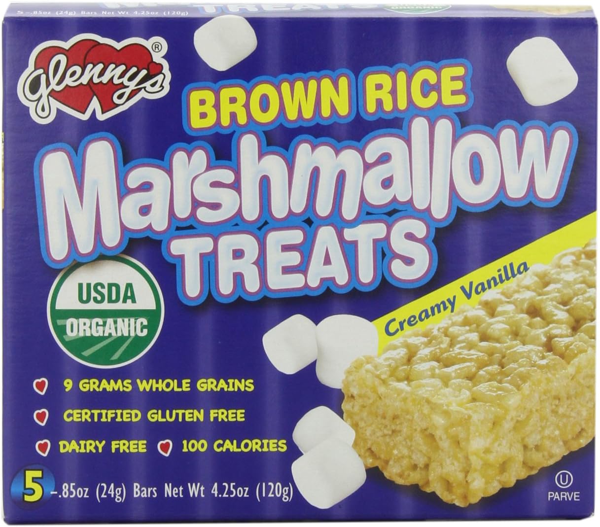 Glenny's Brown Rice Marshmallow Treats, Vanilla, 5-.85oz Boxes (Pack of 6)