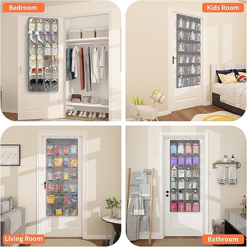 Miniatura 5 de FENTEC Organizador de zapatos para colgar sobre la puerta, 24 bolsillos, organizador de zapatos colgante para armario, de malla que ahorra espacio,