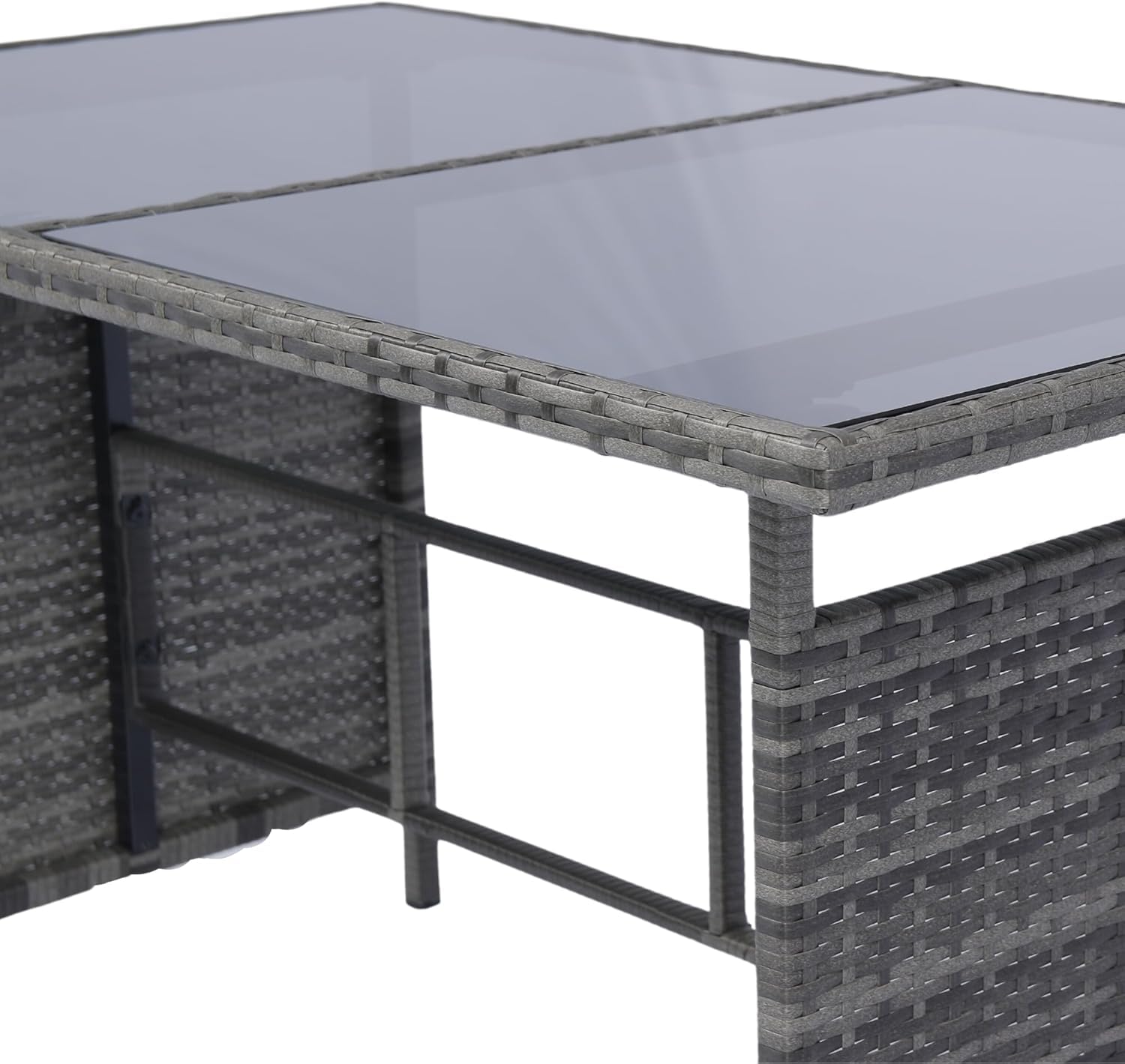 S & S Saldos y Stocks Sofa + Mesa + 2 Sillones + 2 pufs Ratan PE. Muebles de Jardin y Terraza Andy, Ratan Gris