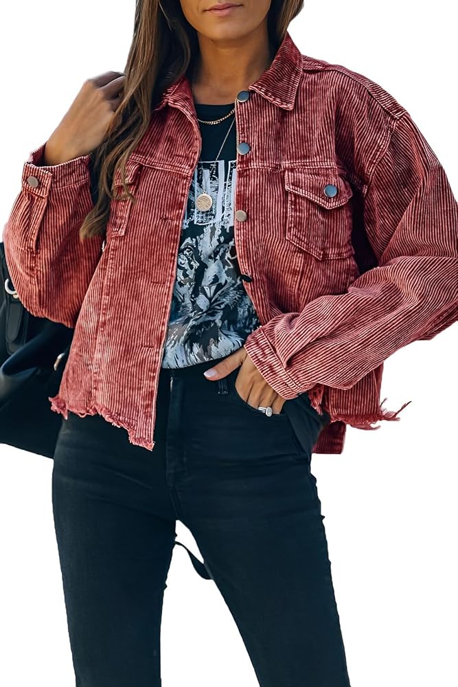 Amazon.com: LCRRRN Womens Corduroy Cropped Jackets Casual
