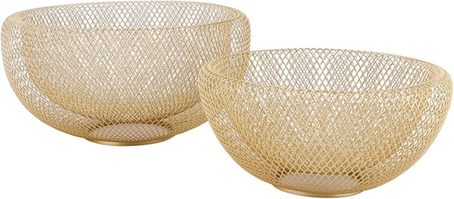 47th & Main Decorative Bowls Metal Mesh Modern Bowl For Home Décor, Set of 2, Matte Gold