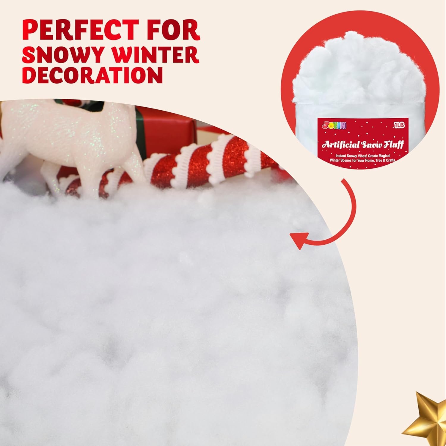 JOYIN 1 LB Fake Snow Cotton Christmas Decorations, Soft Snow Blanket for Christmas Village Accessories Indoor Winter Artificial White Clouds Craft Indoor Home Decor Tree Snowman Scene Display