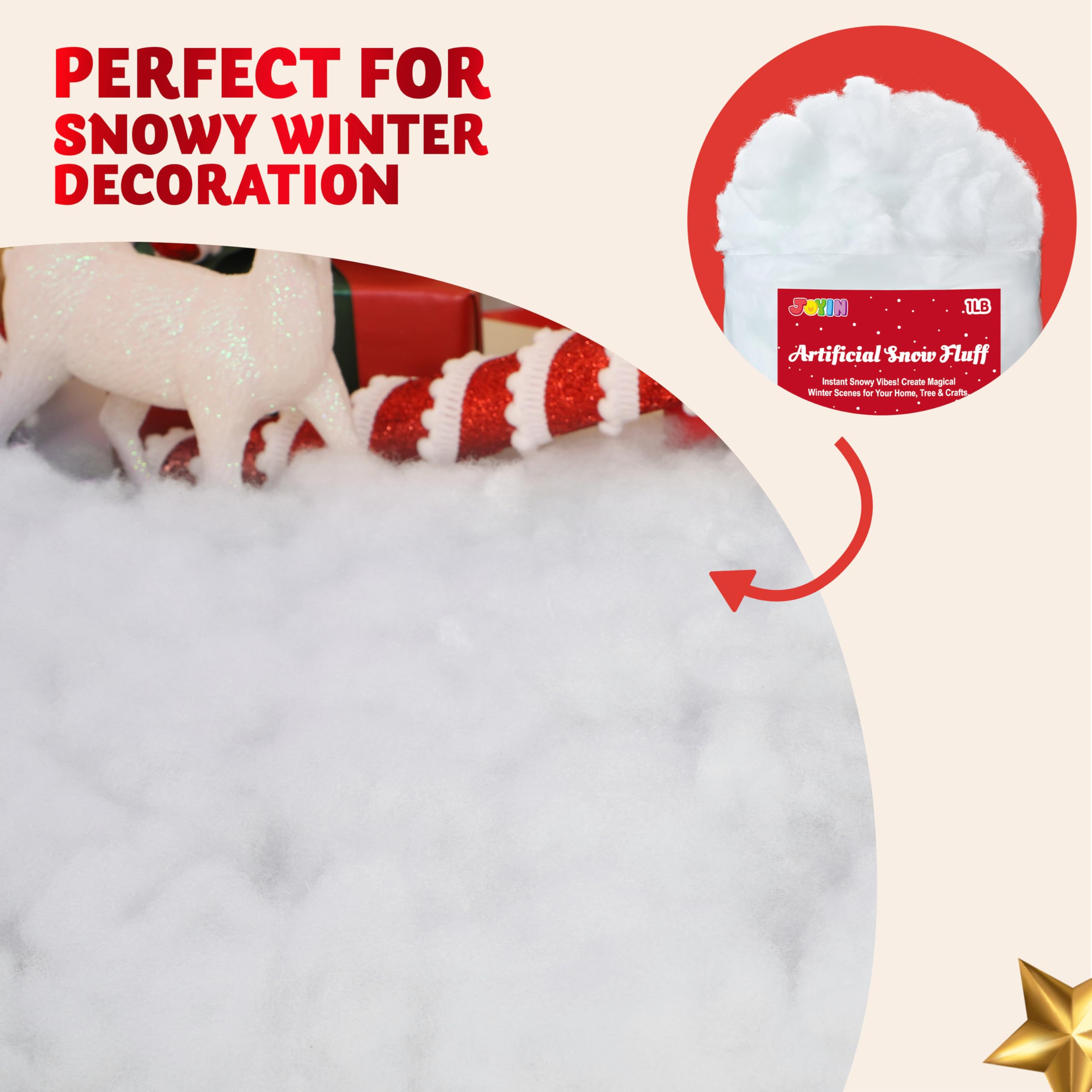 JOYIN 900g Kunstschnee Watte Weiß, Dekoschnee Decke Wolken Bastelwatte, Künstlicher Schnee für Weihnachtsdorf Krippen Winter Deko