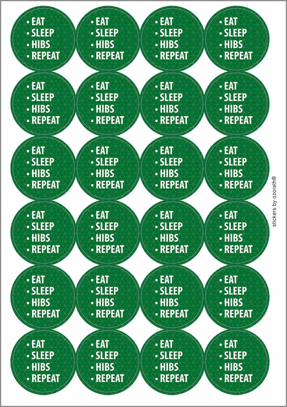 Eat Sleep Hibs Repeat Circular Matt Paper Stickers A4 Sheet of 24 (Each Sticker is 45mm Diameter)