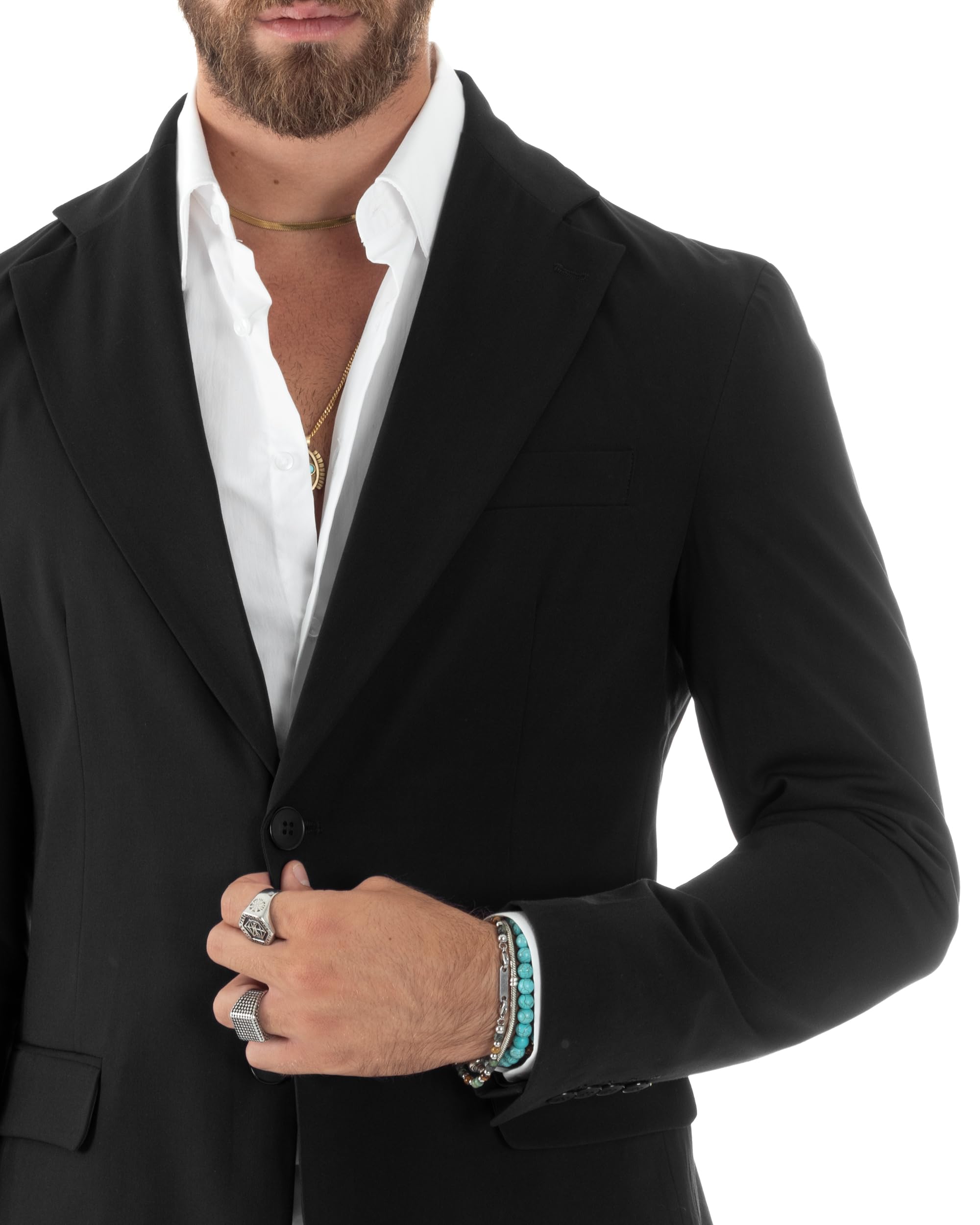 Abito Uomo Monopetto Vestito Viscosa Completo Giacca Pantaloni Elegante Casual Slim Fit Tinta Unita Vari Colori