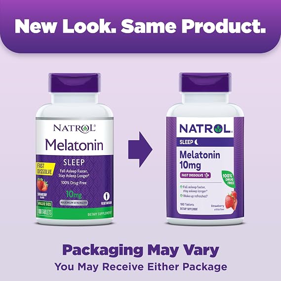 Natrol Fast Dissolve Melatonin 10 mg, Melatonin Supplements for Restful Sleep, Sleep Support for Adults, 100 Strawberry-Flavored Melatonin Tablets, Up to a 100 Day Supply