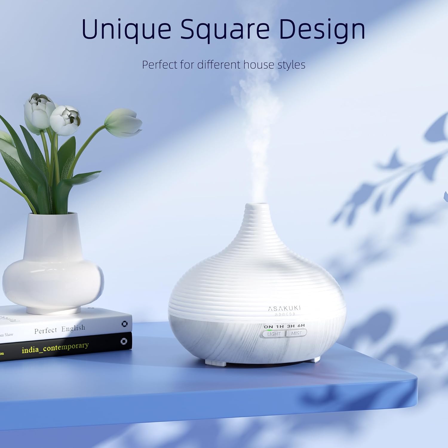 ASAKUKI Diffuser 300ml, Large Capacity Aromatherapy Ultrasonic Cool Mist Essential Oil Diffuser with 7 LED Lights, 4 Timer, Auto Shut-Off Function for Home Bedroom Office