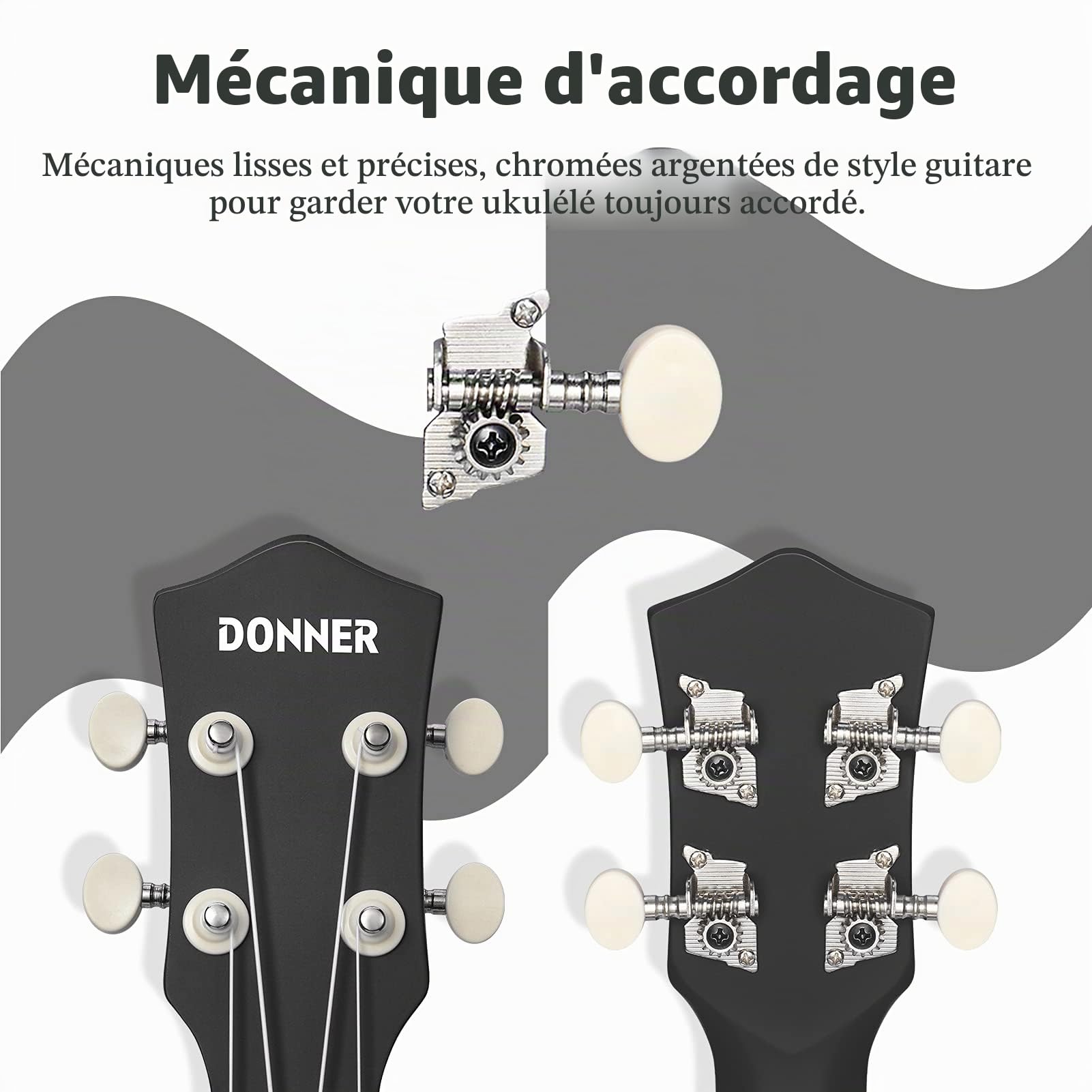Donner Ukulélé soprano pour débutants adultes et enfants avec sangle de sac de cours en ligne gratuite, chiffon de médiator DMU-01 mat de 53,3 cm - Série Macaron - Noir