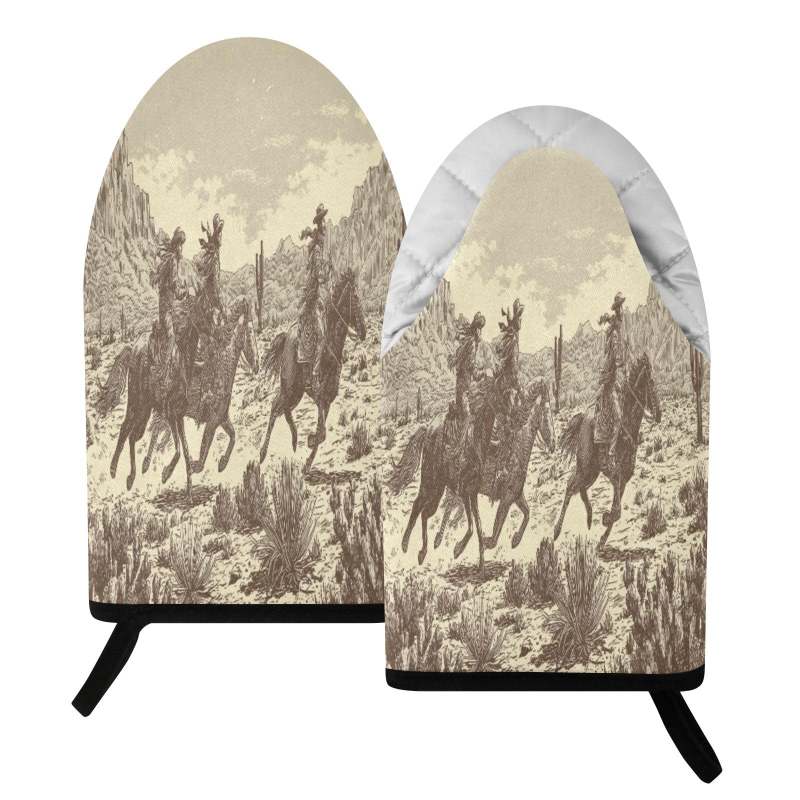 BURSTDDY Desert Cowboys Oven Mitt,Heat Resistant Kitchen Mitts for Cooking