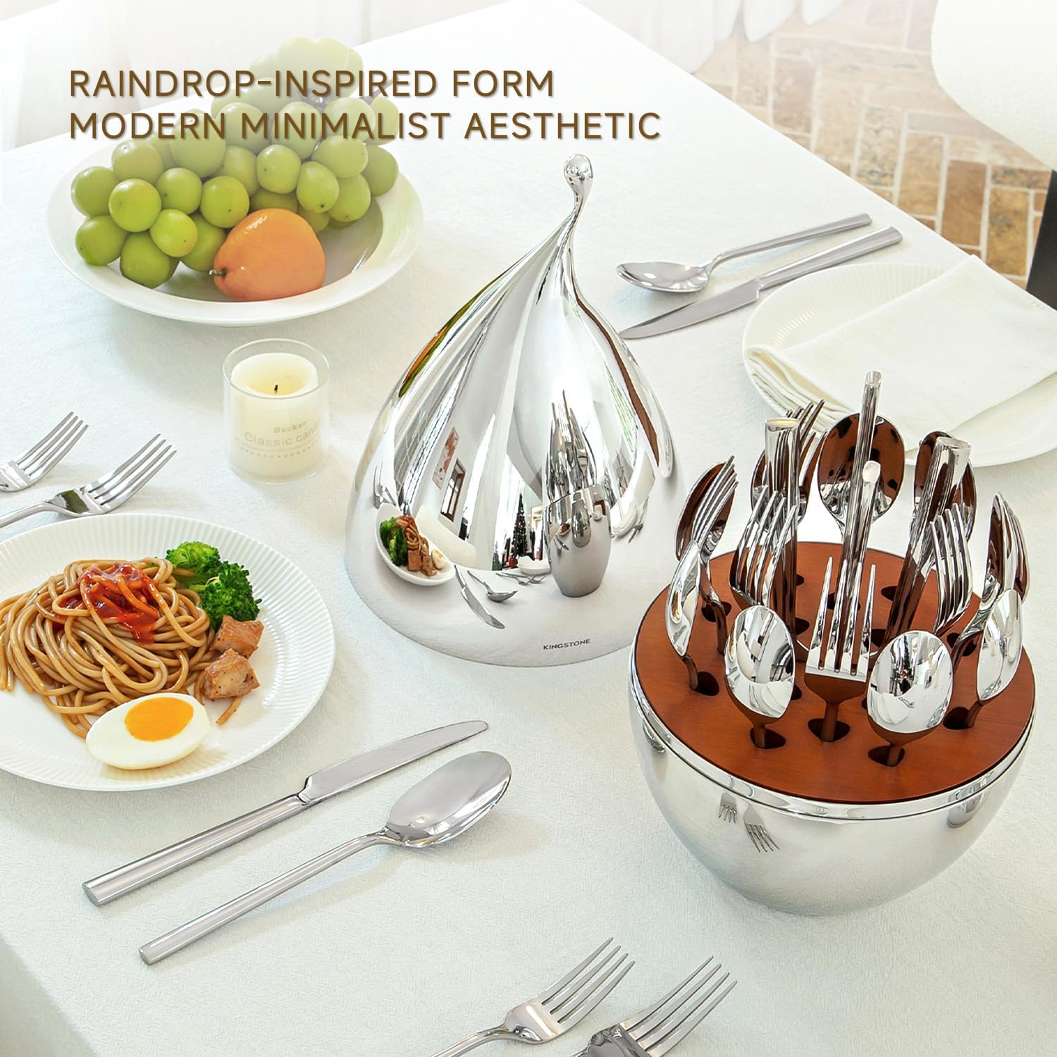 KINGSTONE Silverware Set with Waterdrop Storage Organizer, 20-Piece Forged Flatware Cutlery Set in Gift Box, Premium Stainless Stee Service for 4, Mirror Polished, Ideal for Kitchen, Wedding, Gift​
