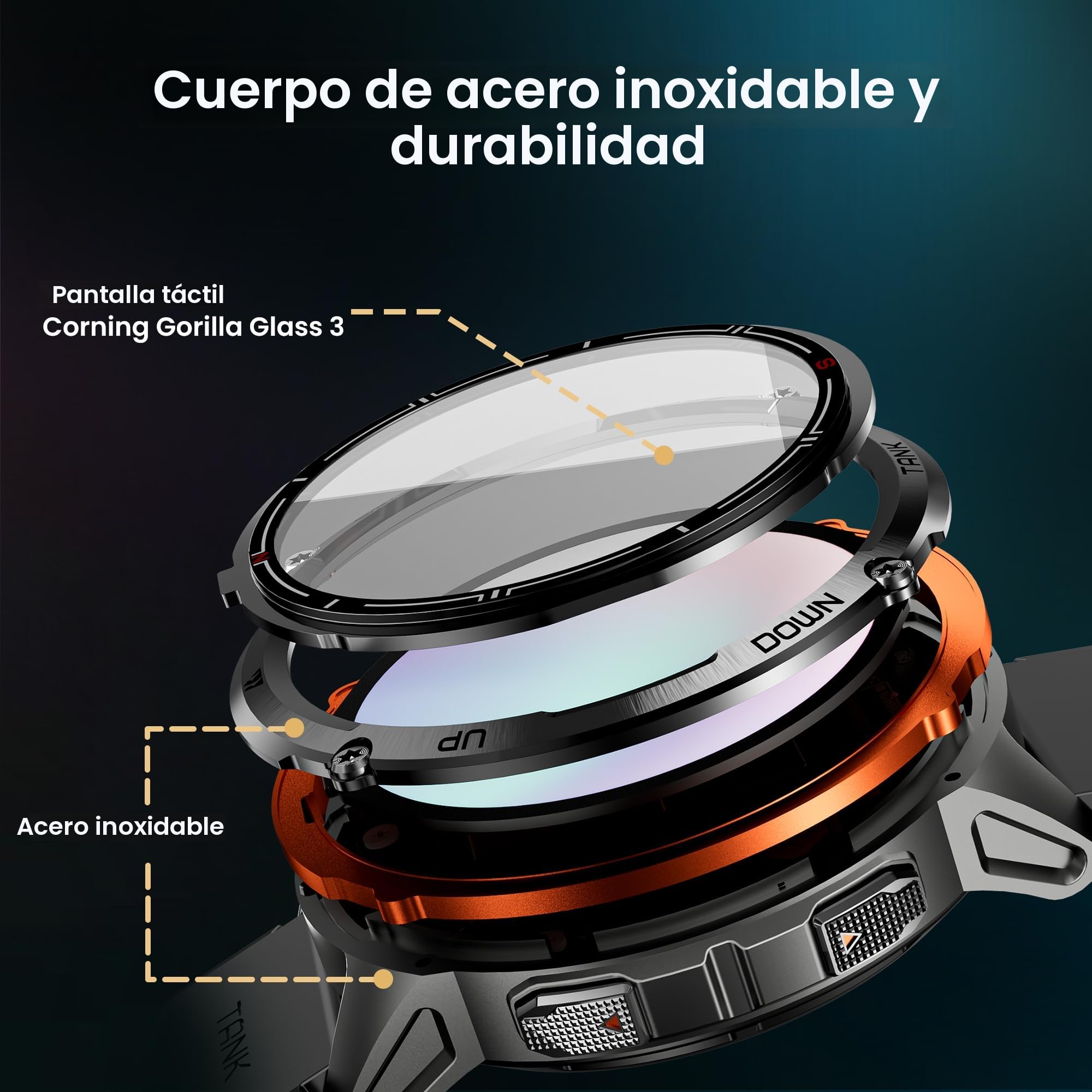 KOSPET Tank T3 Ultra 2 Reloj Inteligente Hombre GPS, Acero Inoxidable Bateria Larga Duracion Reloj Inteligente, 1,43'' AMOLED 5ATM Impermeable Smartwatch Hombre Redondo con Llamadas Bluetooth