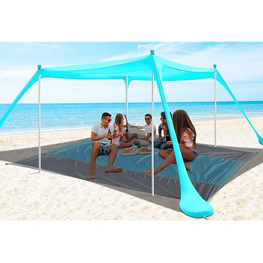 anngrowy Beach Tent Canopy 10'x10' Beach Tents Sun Shelter 6-8 Person Beach Canopy Tent Sun Shade Easy Setup Pop Up Beach Shade Canopy Portable Beach Tent UPF 50+ Waterproof Windproof Beach Canopy