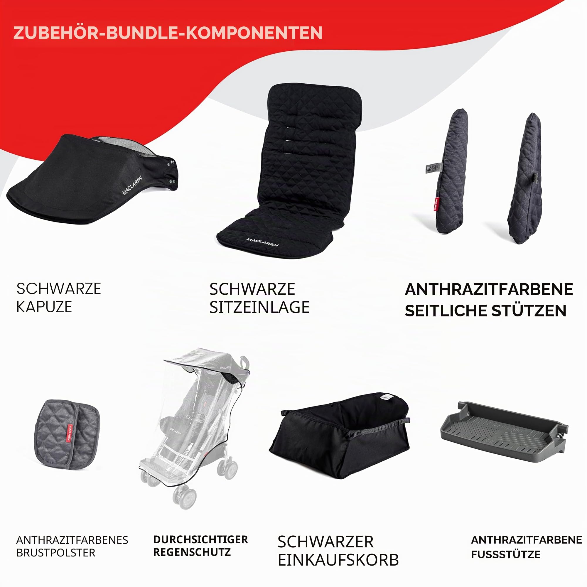 Maclaren Major Elite Behinderten-Kinderwagen für ältere Kinder bis 50 kg, Regenschirm-Faltung, Schwarz