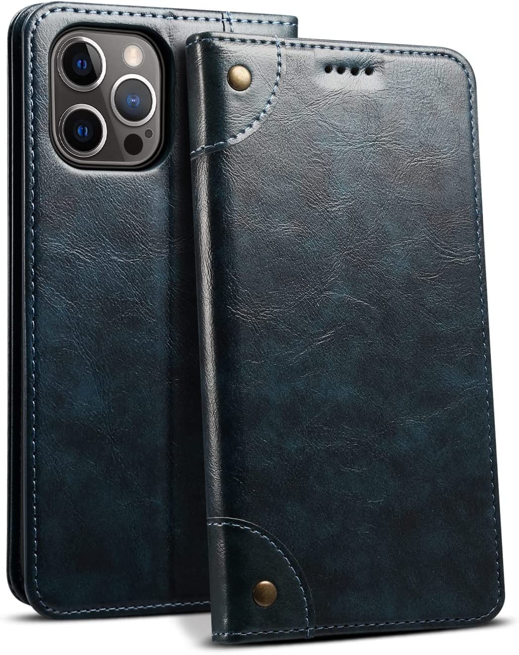 Funda protectora iPhone 14 Pro azul con tarjetero y cierre magnético 7