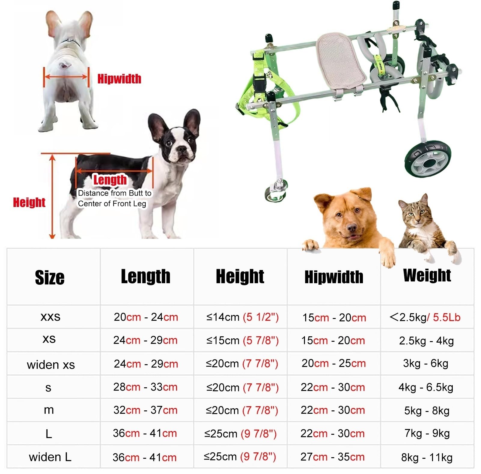 Haustier-Rollstuhl für Hunde und Katzen, volle Unterstützung, Rehabilitationswagen mit 4 Rädern, Mobilitätshilfe für Vordere Hinterbeine, Übungs-Recovery Tool