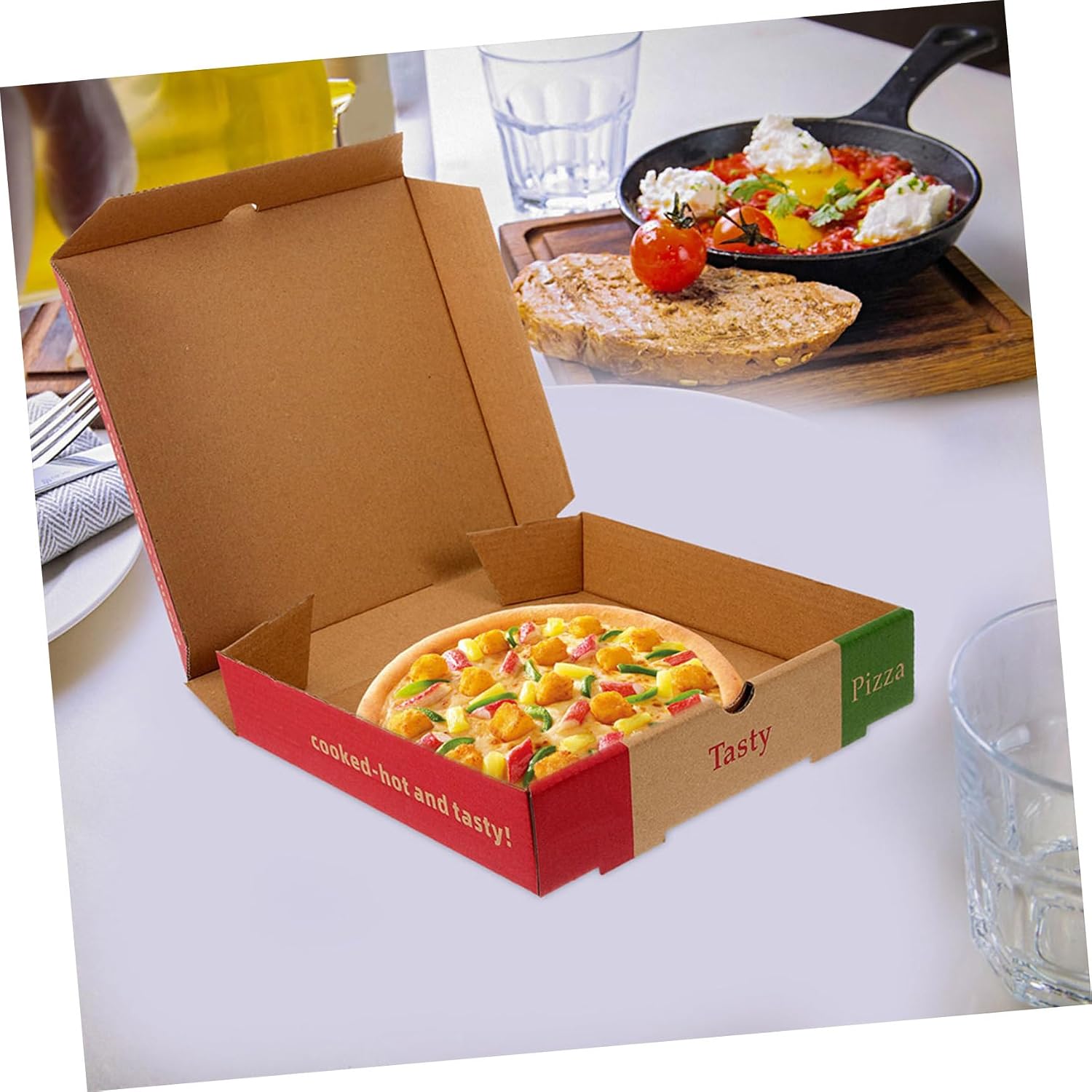 10pcs 7-inch Disposable Thicken Paper Pizza Boxes for Takeout Portable Restaurant Serving Containers Foldable Kraft Cardboard Packaging Boxes