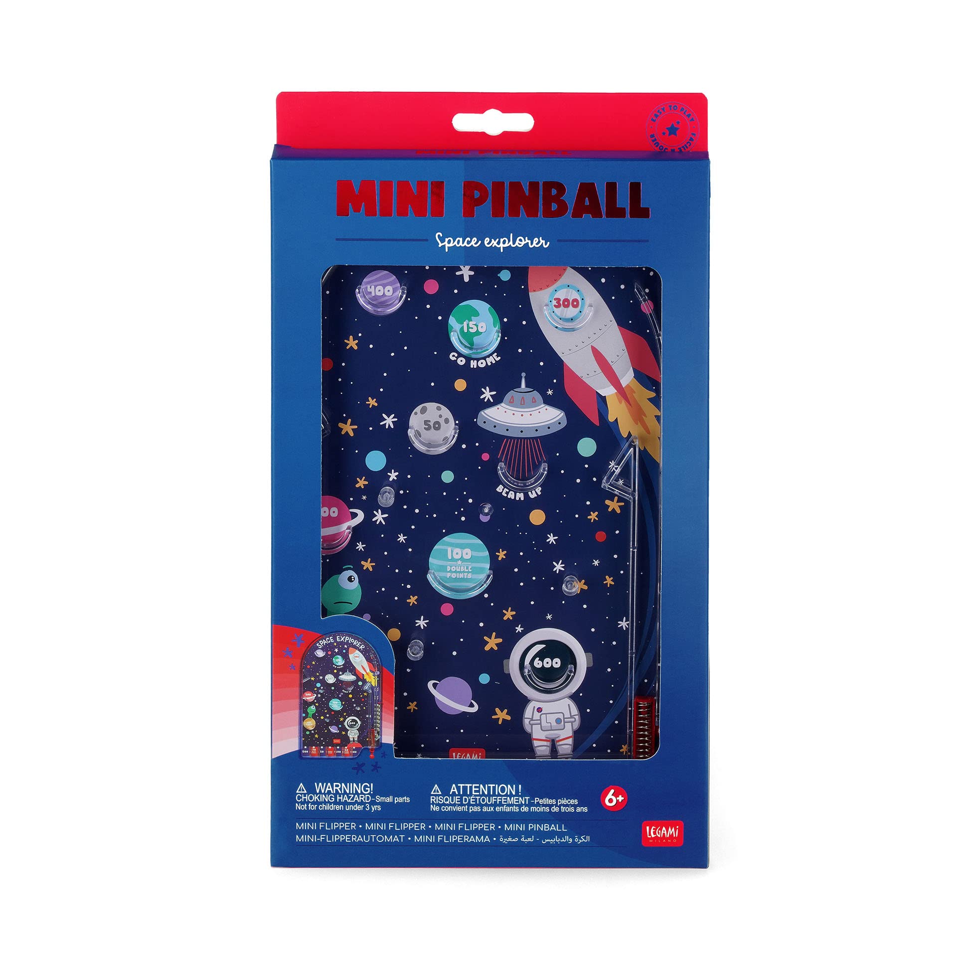 Legami - Mini Flipper, Juego portátil, 17,7 x 29 cm, Tema Space, PBG0004
