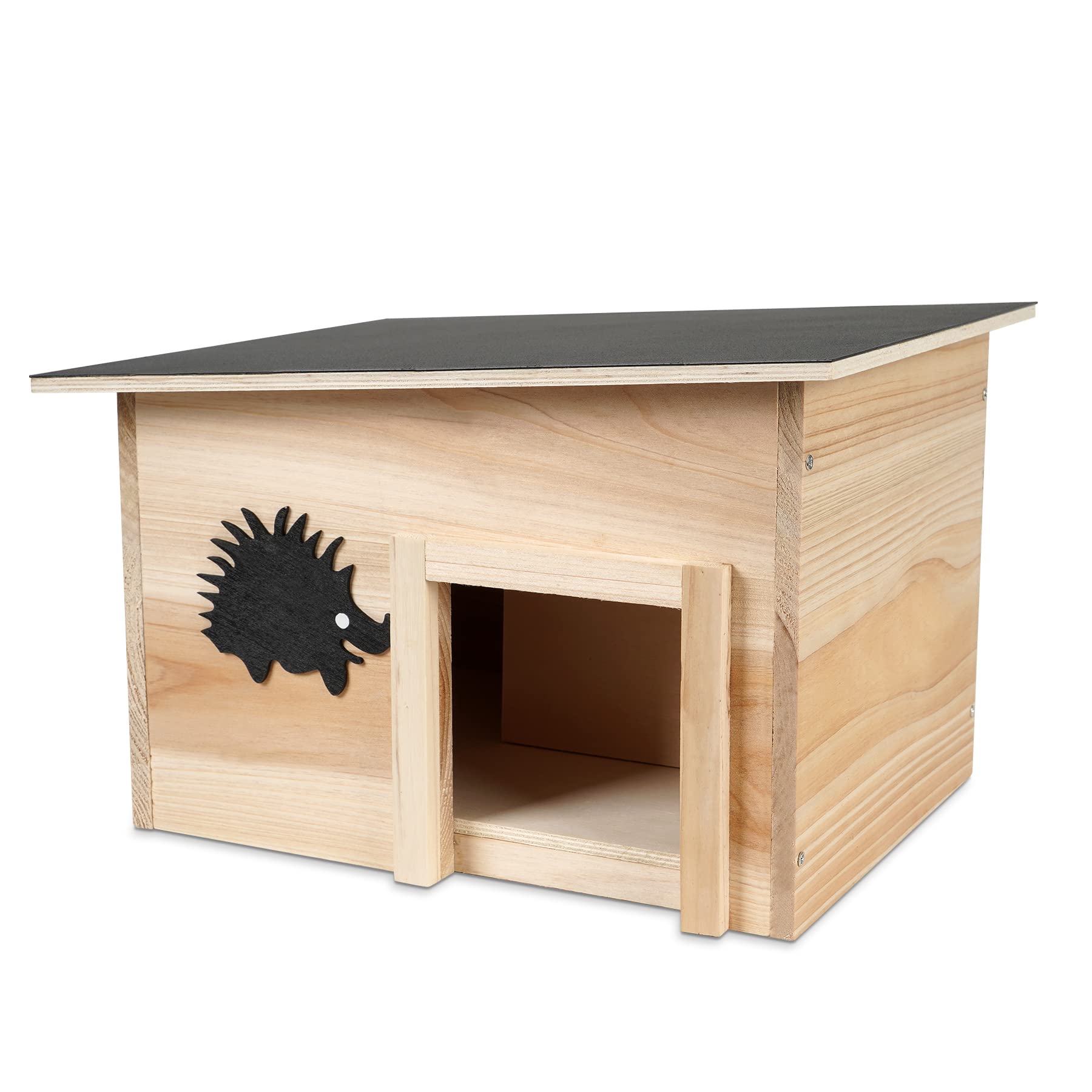 Casa para erizos de invierno con suelo, madera con techo resistente a la intemperie, refugio para erizos en el jardín, pequeño comedero para erizos con entrada de laberinto, BTH 28 x 22 x 20