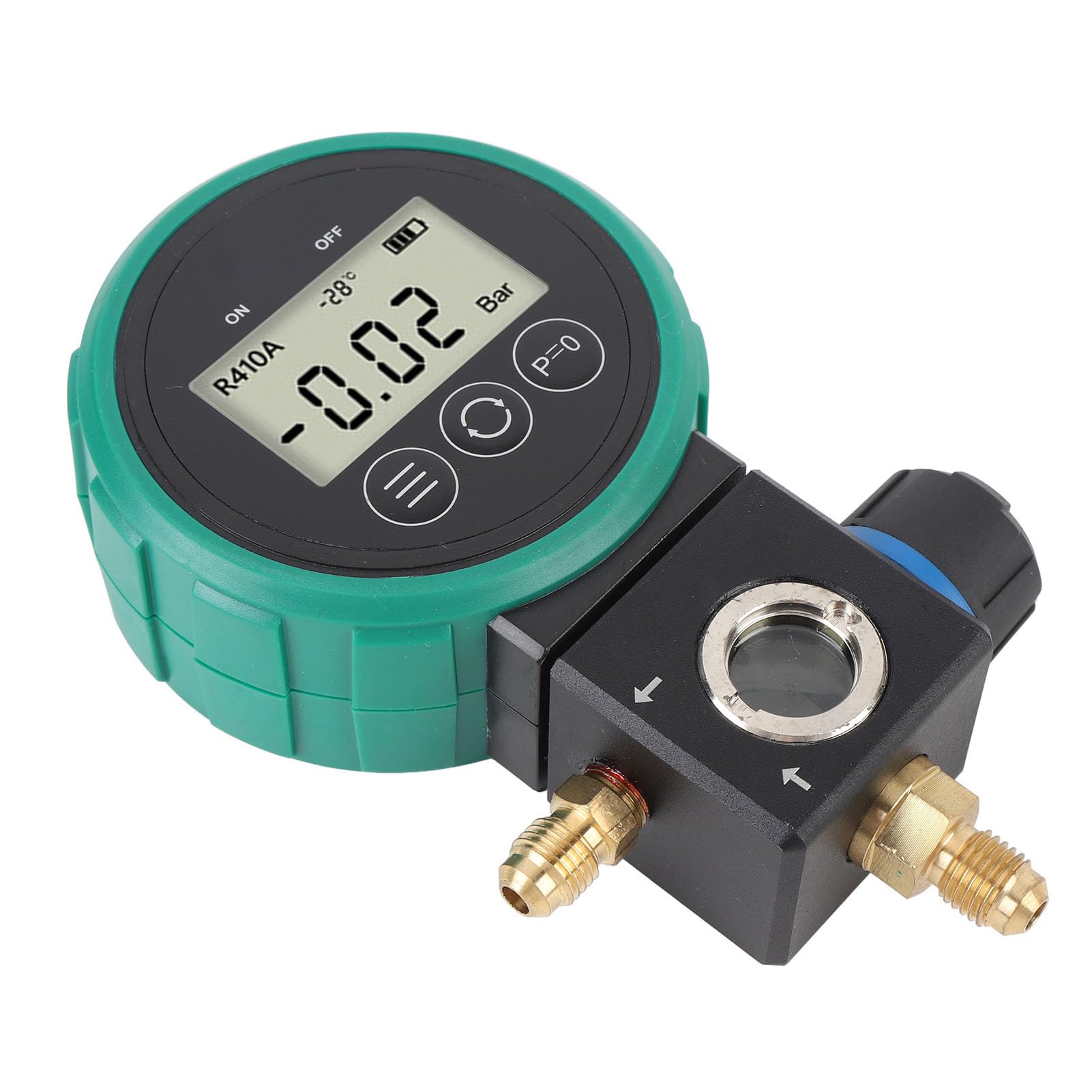 Greensen Manómetro de Presión de Refrigerante Juego de Manómetro de Colector de CA Digital de 0 a 5 MPa con Válvula de Bola 4 Unidades de Presión 9 Refrigerantes para Aire Acondicionado Recarga