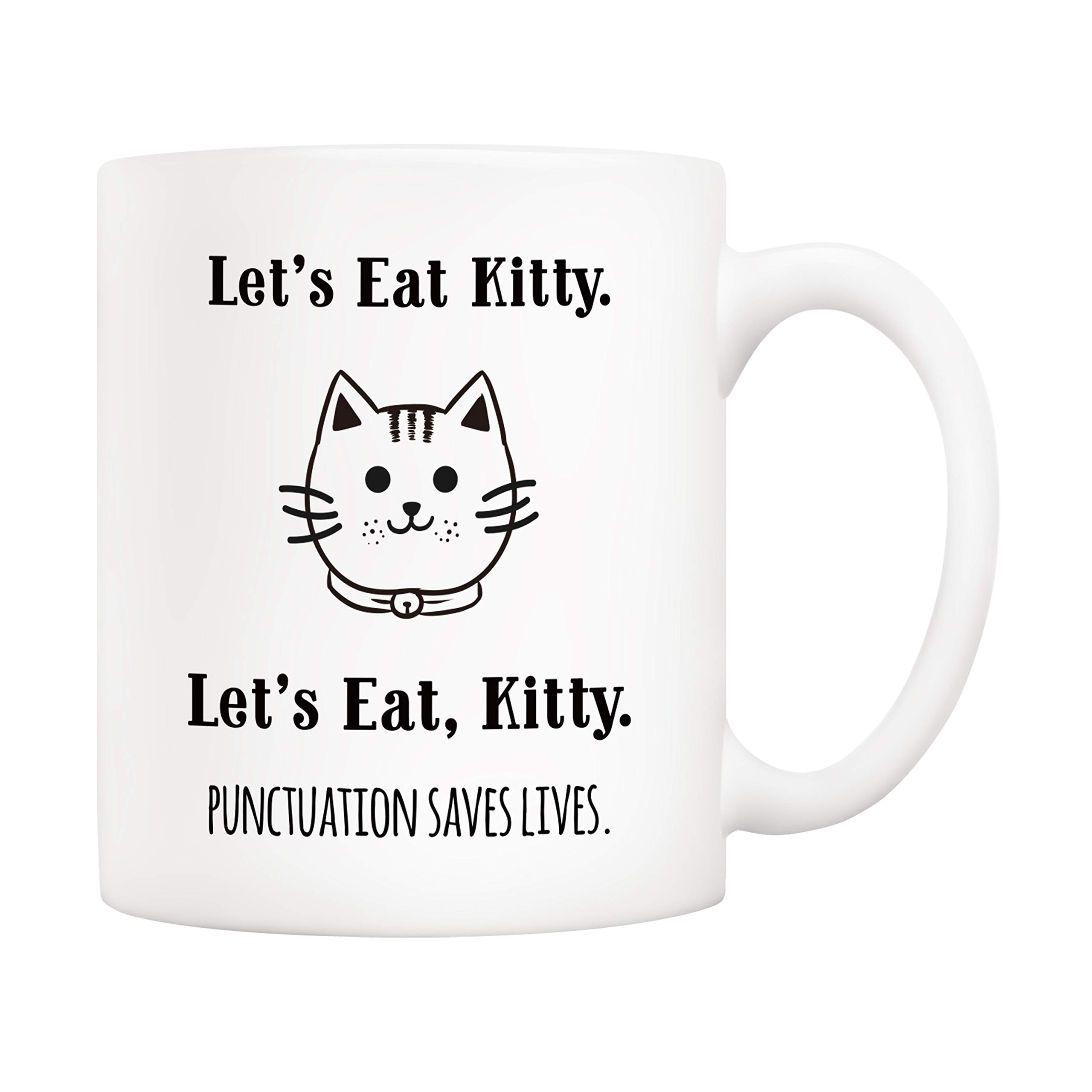 IKJHG Christmas Gifts Funny Grammar Coffee Mug, Let's Eat Kitty, Let's Eat, Kitty, Punctuation Saves Lives Cups 11 Oz, Unique Birthday and Holiday Gifts for Friend