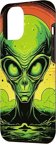 Vista 11 de iPhone 14 Pro Cute Green Alien Head UFO Space Face Alien Case