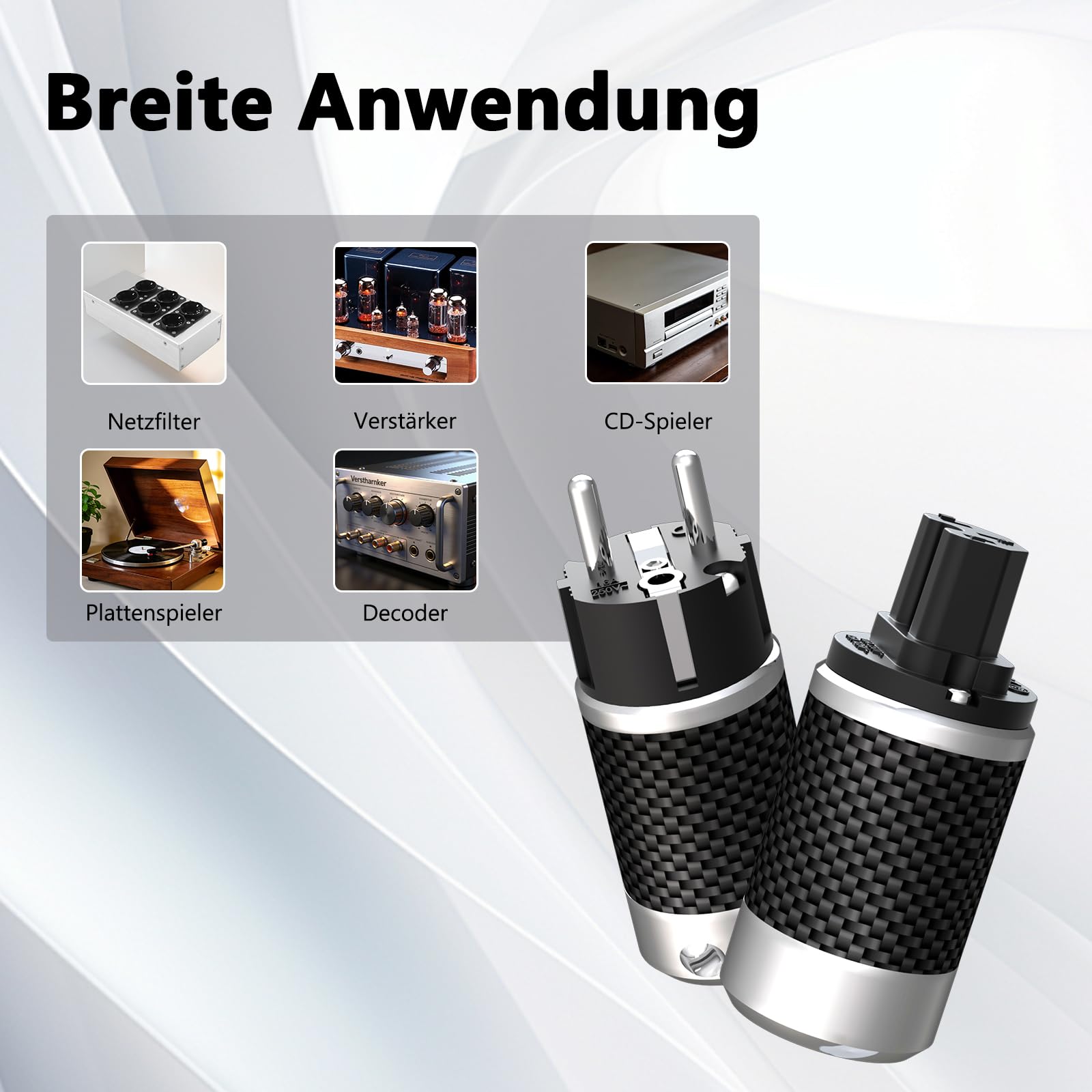 Spina E Connettore Per Cablaggi Audio Spina Di Alimentazione SCHUKO EU Con Connettore IEC - Coppia Di Spine Rodiate In Fibra Di Carbonio Per Hi-Fi Componenti Audiofilo Senza Marca