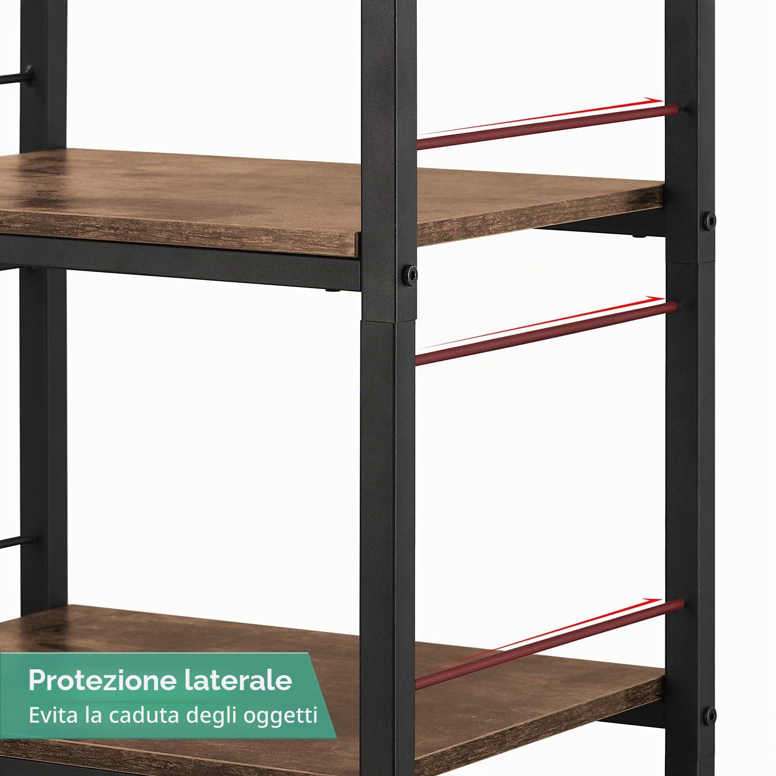 Kitchen Island Carrello su ruote 4 ripiani per panettiere da cucina Carrello portaoggetti in legno, comodino per camera da letto con portaoggetti, forno a microonde, scaffalature per ufficio marrone
