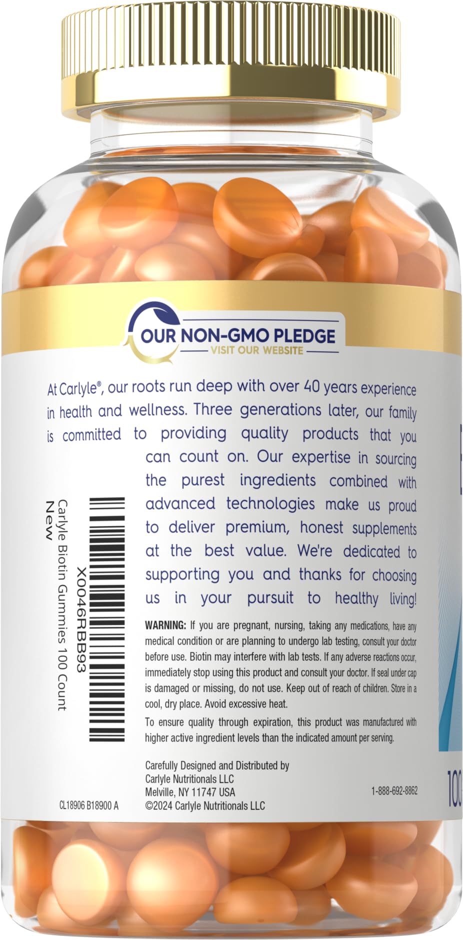Carlyle Biotin 10000mcg Gummies | 100 Count | Peach Flavor Supplement — Amazon image 3