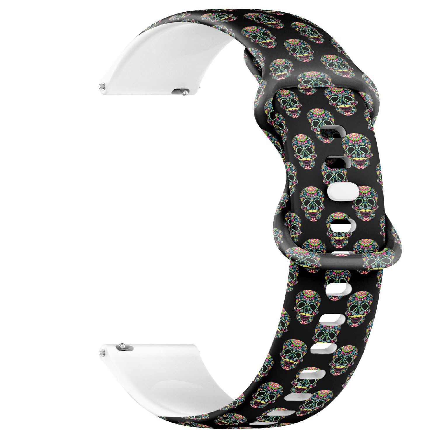 Compatible with Garmin Fenix 7/7 Pro, Fenix 6/6 Pro, Fenix 5/5 Plus, Epix (Gen2) / Epix Pro (Gen2), 22mm Sport Watch Band (Zentangle Stylized Color Sugar Skull) Silicone Soft Strap Bracelet