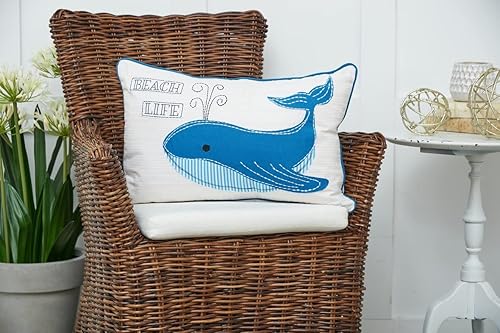 Miniatura 2 de C&F Home Whale Beach Life - Almohada estampada y con apliques, diseño náutico costero de playa, 22 x 14 pulgadas, color azul