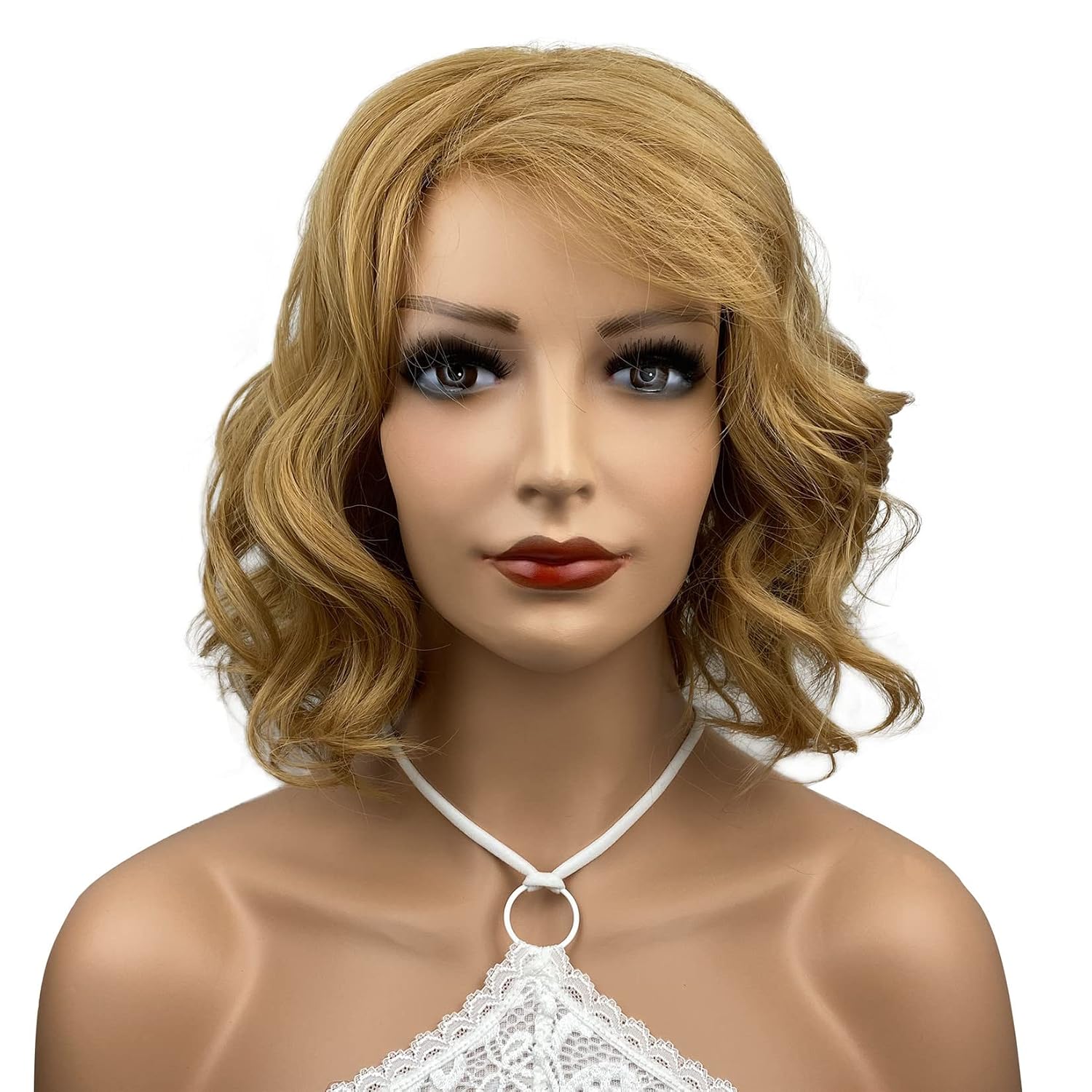 Aimole Short Wavy Wig Heat Resistant Full Synthetic Wigs with Irregular Part Women's Hair (27D)