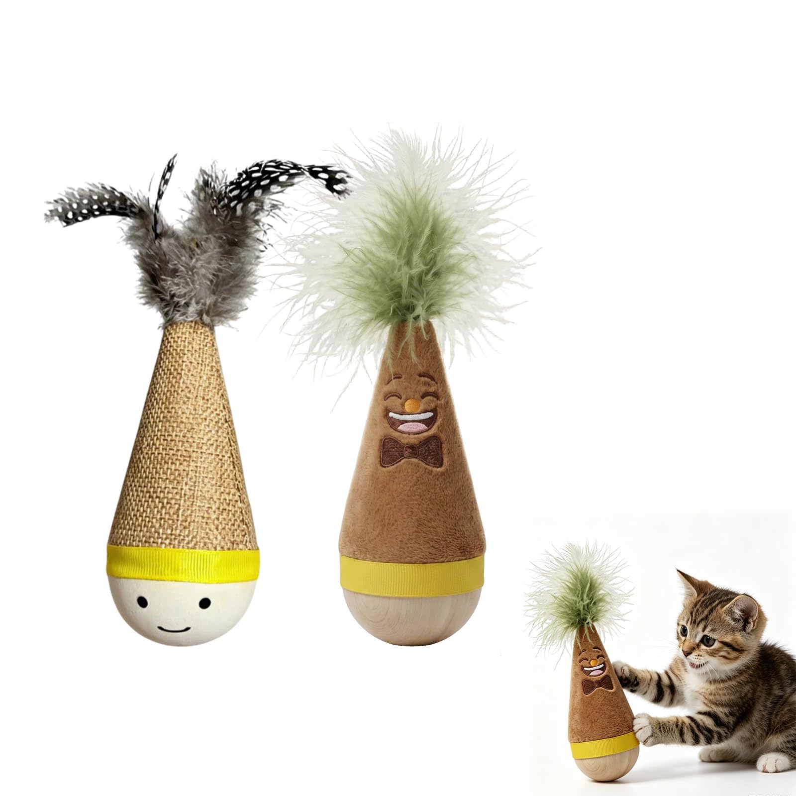 Tumbler Feather Cat Toy, Multicolor, Interactive, 2 Pack | eco-friendly, solid beechwood…