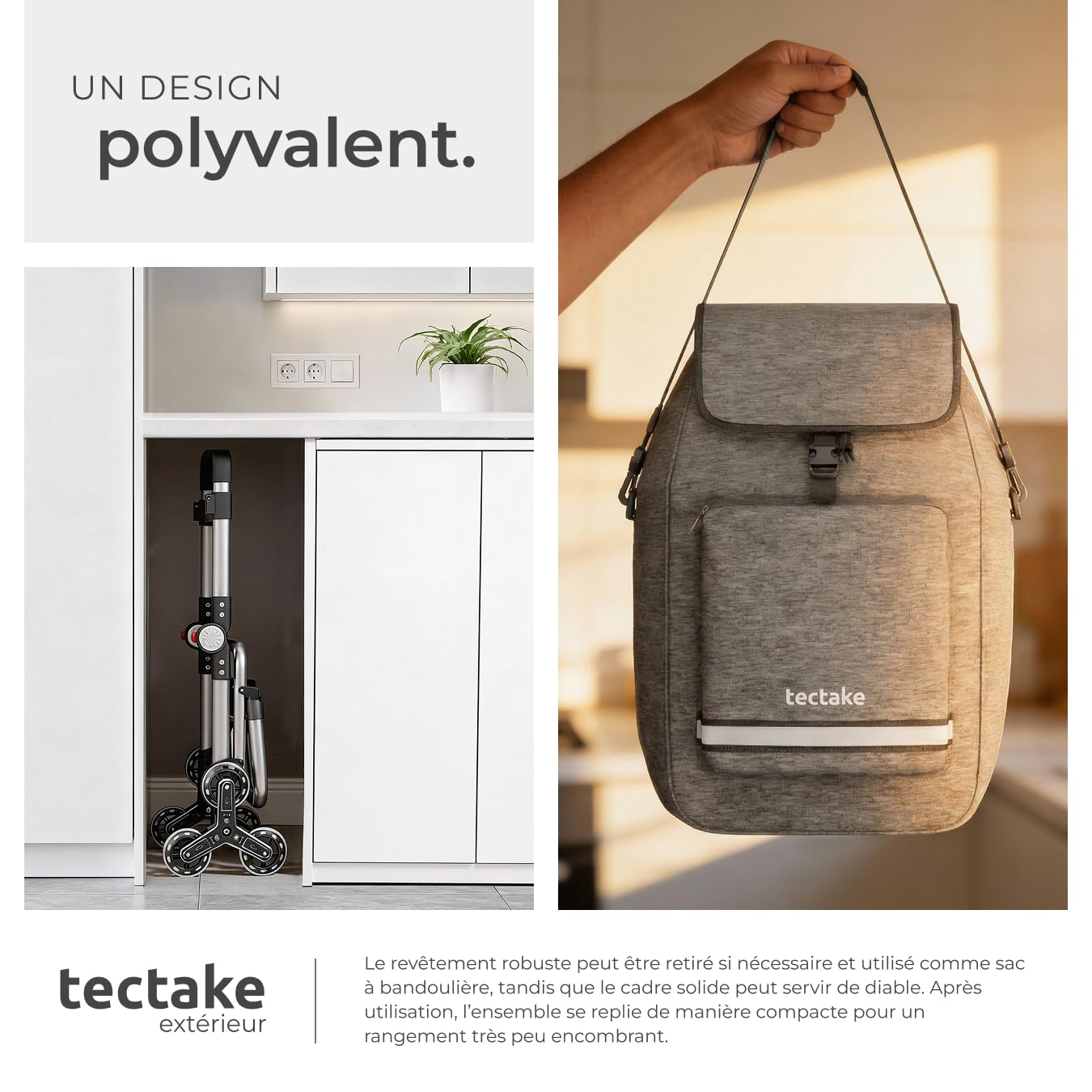 tectake® Caddie de Courses 56L, 3en1, Chariot de Courses, Sac à Bandoulière, Diable, 2 Roues étoiles Tout-Terrain, Compartiment Isotherme, Chariot à roulettes Pliable, Caddie, Cabas Roulette Marché