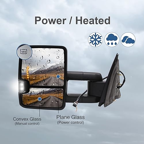 Miniatura 3 de Espejos de remolque aptos para Chevy Silverado 2014-2018 1500 2500 3500 GMC Sierra Power calentada ámbar intermitente luz auxiliar luz auxiliar
