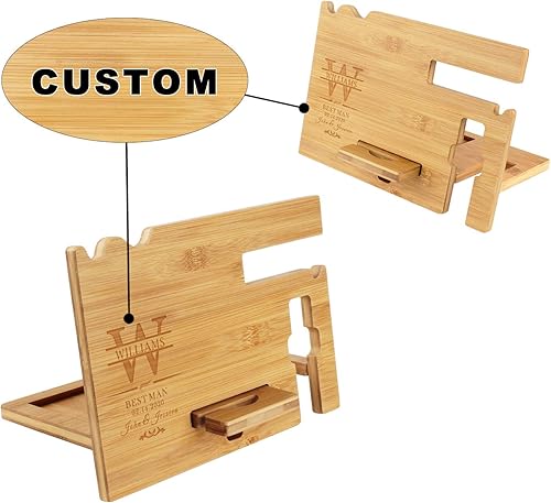 Miniatura 2 de awofer Regalos para hombres  Estación de acoplamiento de madera personalizada  Organizador de mesita de noche grabada con soporte de carga para