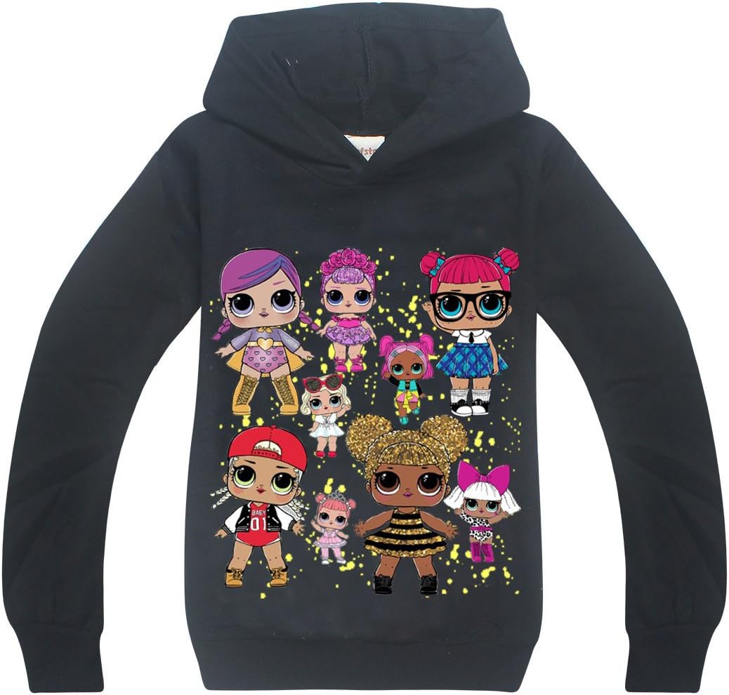 Wazonton Surprise Girls Hoodies Casual Long Sleeve Sweatshirt (110cm/4-5Y, Black)