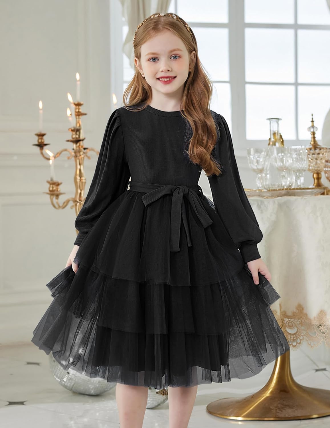Arshiner Toddler Dress Little Girls Tutu Fall Winter Puff Long Sleeve Princess Party Tulle Dresses - Image 2