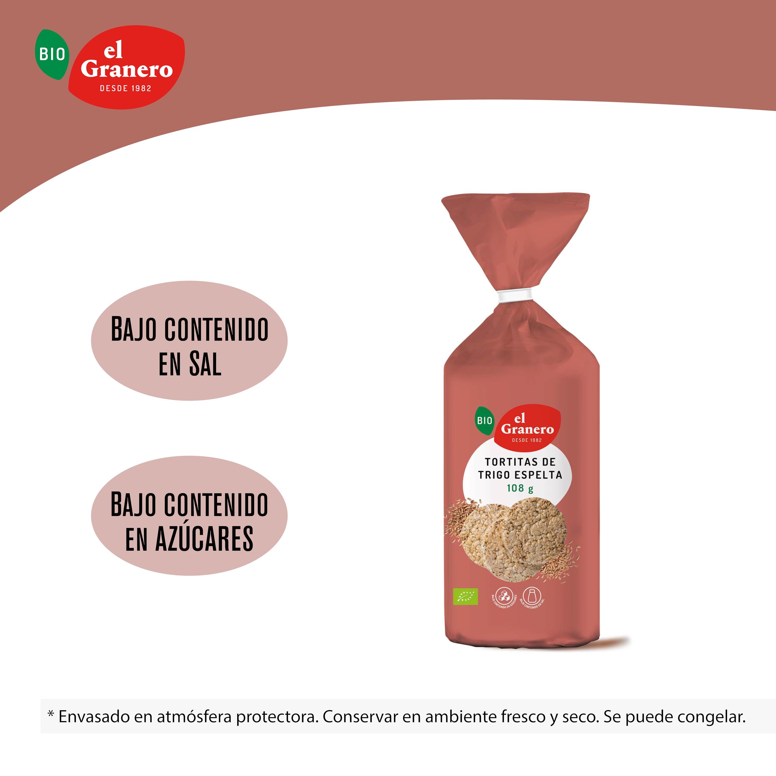 El Granero Integral - Pack de 12 Unidades de 108 g de Tortitas Ecológicas de Trigo Espelta Integral - Sin Azúcar Añadido - Aptas para Veganos - Rica Fuente de Proteínas